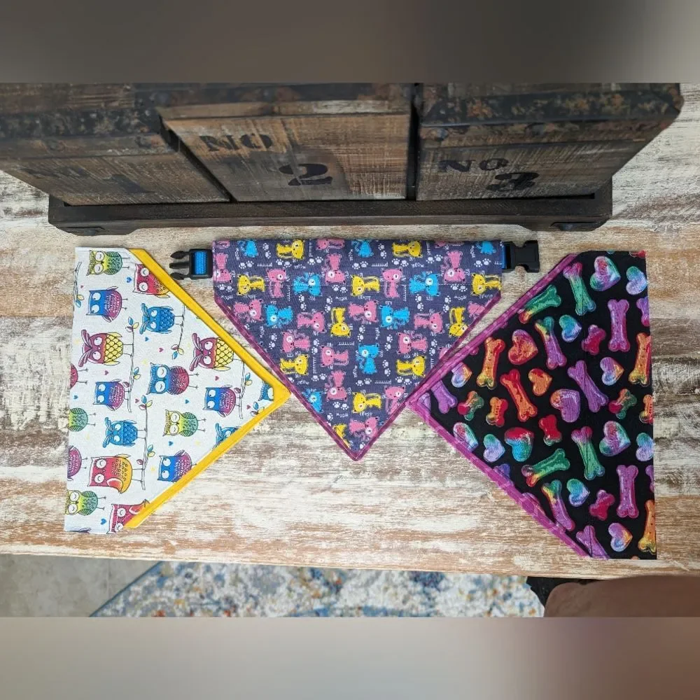 Hand Crafted Over the Collar Pet/Dog Bandanas Set of 3, Size Medium